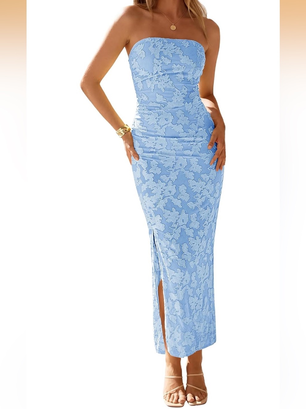 ZESICA Womens Summer Strapless Floral Bodycon Ruched